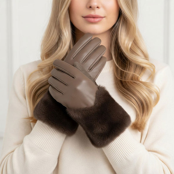 Sienna - Faux Fur Cuff Trim Accent Smart Touch Winter Gloves