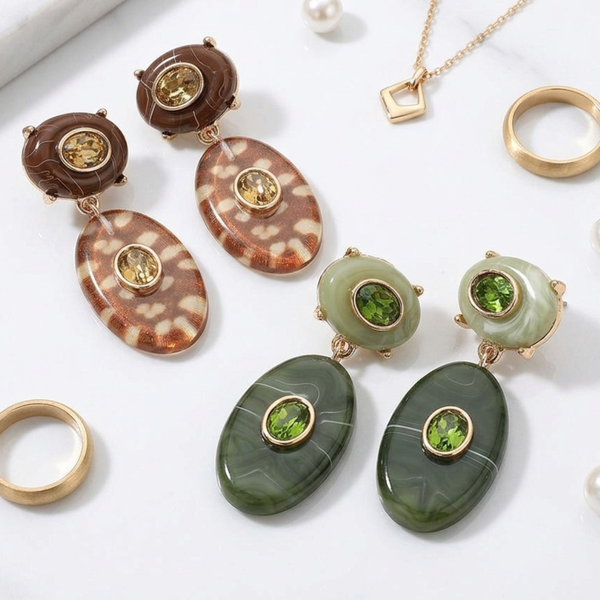 Corinne - Gem Accent Resin Oval Drop Earrings