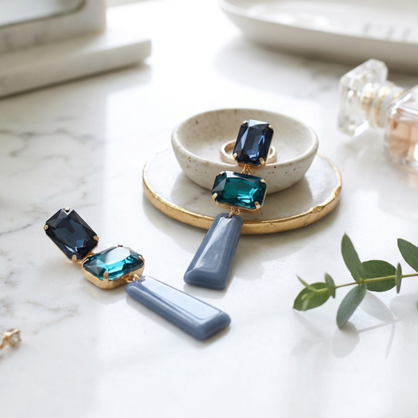 Beeba - Gem Resin Bar Link Drop Statement Earrings