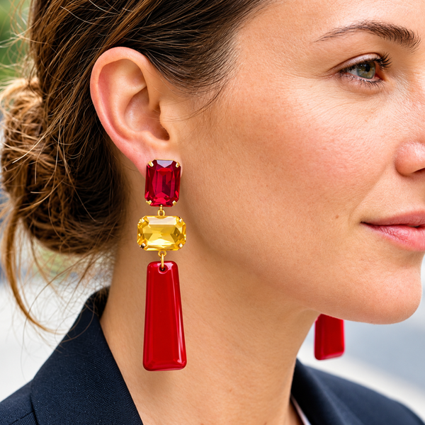Beeba - Gem Resin Bar Link Drop Statement Earrings