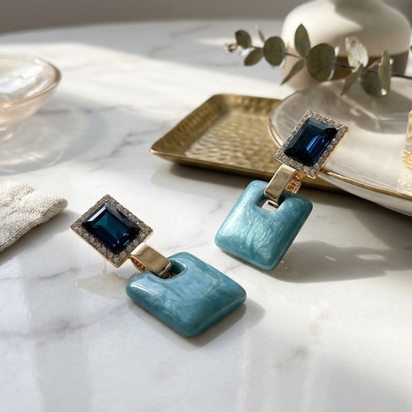 Zya - Gem Resin Square Drop Earrings