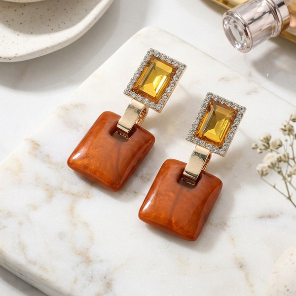 Zya - Gem Resin Square Drop Earrings