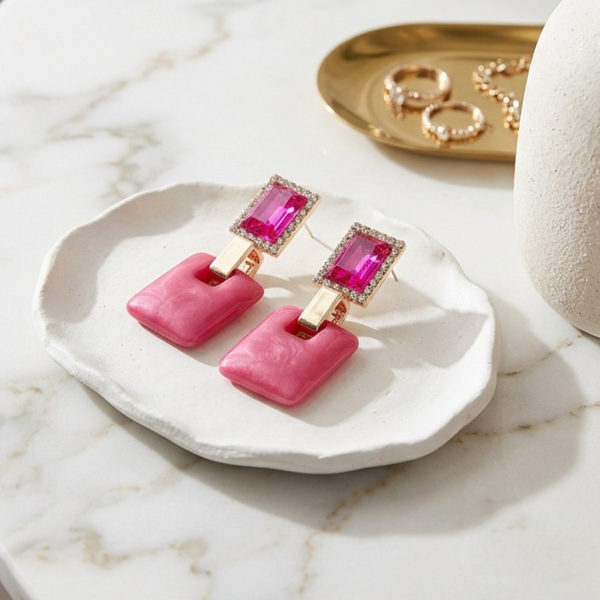 Zya - Gem Resin Square Drop Earrings