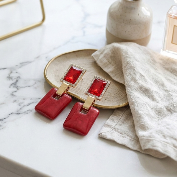 Zya - Gem Resin Square Drop Earrings