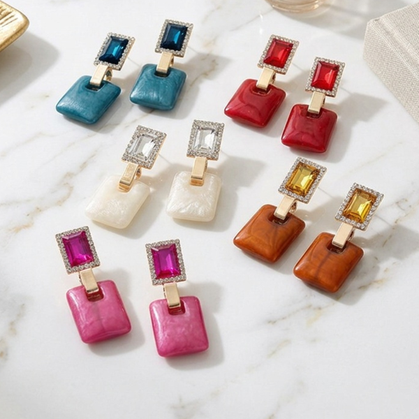 Zya - Gem Resin Square Drop Earrings