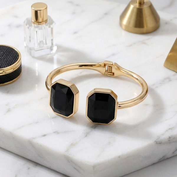 Polly -  Gem Tip Hinged Bangle Cuff Bracelet