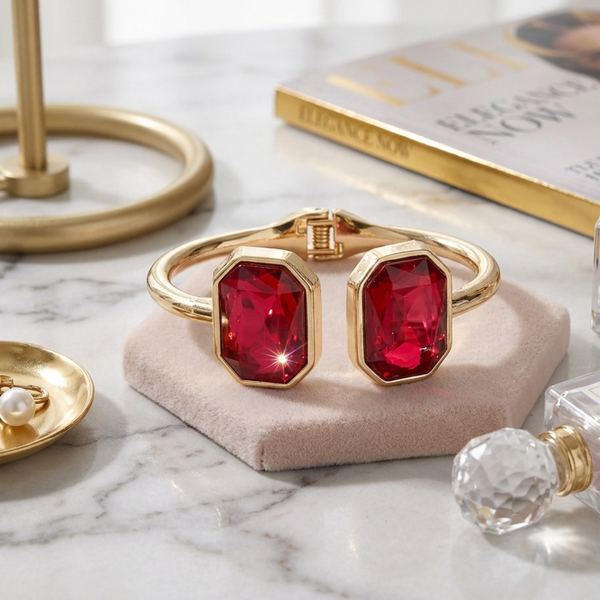 Polly -  Gem Tip Hinged Bangle Cuff Bracelet