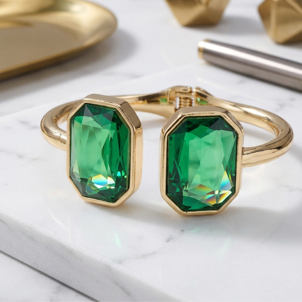 Polly -  Gem Tip Hinged Bangle Cuff Bracelet