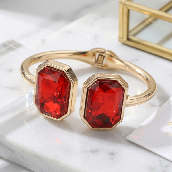 Polly -  Gem Tip Hinged Bangle Cuff Bracelet