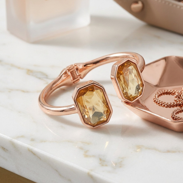 Polly -  Gem Tip Hinged Bangle Cuff Bracelet