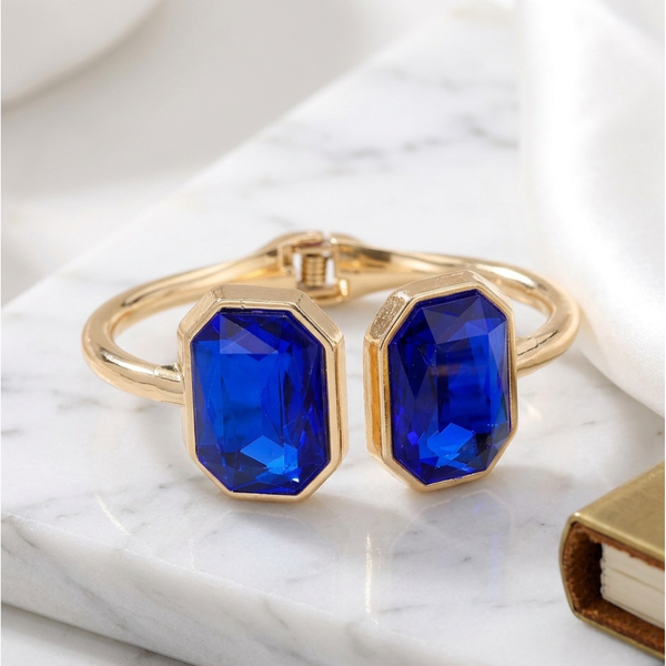 Polly -  Gem Tip Hinged Bangle Cuff Bracelet