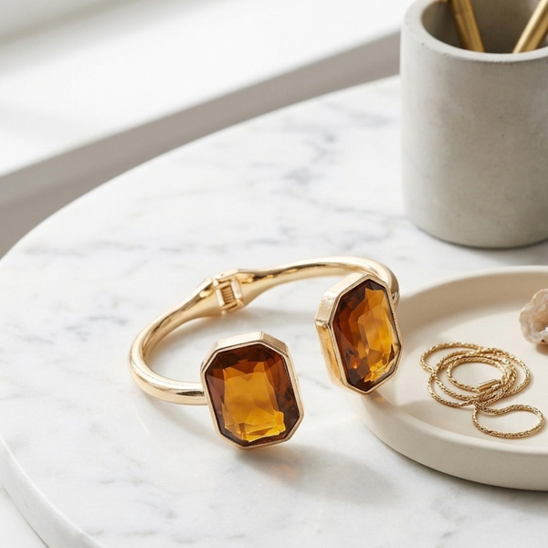 Polly -  Gem Tip Hinged Bangle Cuff Bracelet