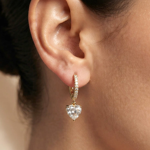 Giada - Gold Dipped/White Gold Dipped Cubic Zirconia Heart Drop Hoop Earrings