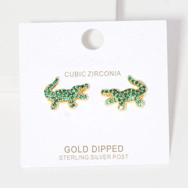 Sariah -  Gold Dipped/White Gold Dipped Alligator Stud Earrings