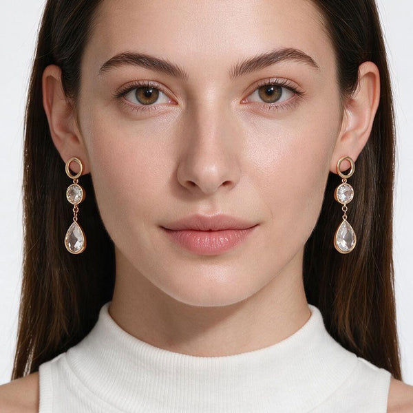 Violetta - Gold Dipped Round Teardrop Drop Earrings