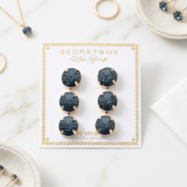 Rita - Gold Dipped Triple Round Gem Drop Earrings