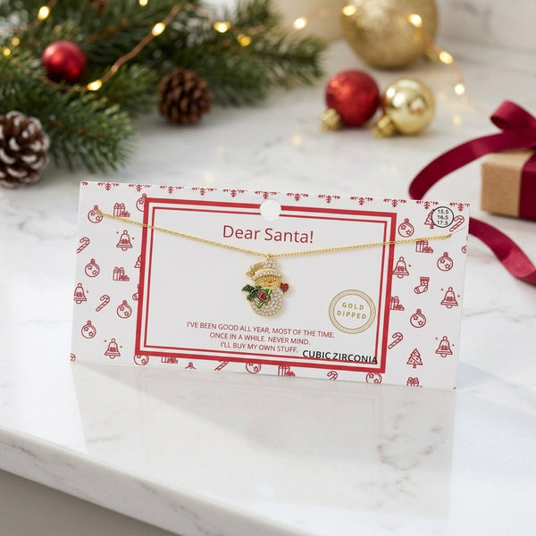 Edie - Gold Dipped Cubic Zirconia Snowman Pendant Necklace