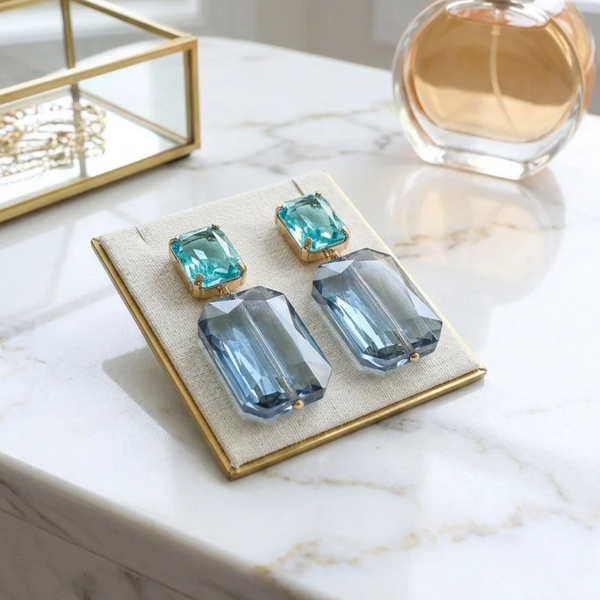 Evalina - Gold Dipped Rectangular Gem Drop Earrings