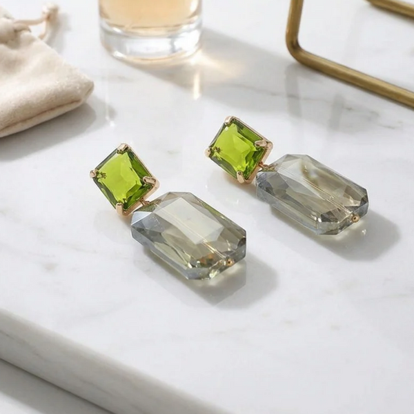 Evalina - Gold Dipped Rectangular Gem Drop Earrings
