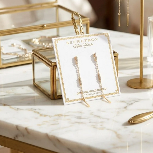 Violet - Gold Dipped Stone Pave Bar Link Linear Drop Earrings