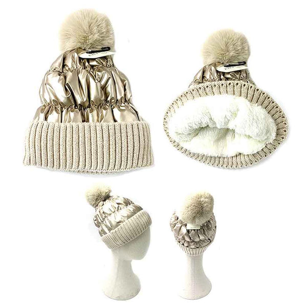 Opal - Fleece Lining Puffer Pom Pom Winter Hat