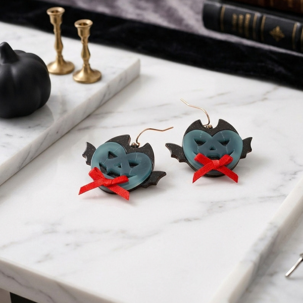 Piper - Halloween Resin Dracula Bat Drop Dangle Earrings