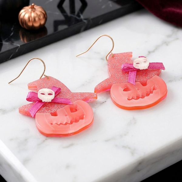 Kehlani - Halloween Resin Witch Hat Pumpkin Drop Dangle Earrings