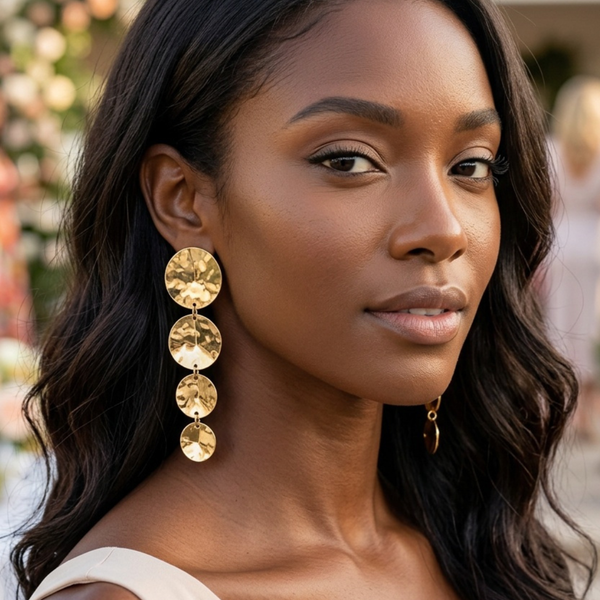 Freya - Hammered Cascading Link Drop Statement Earrings