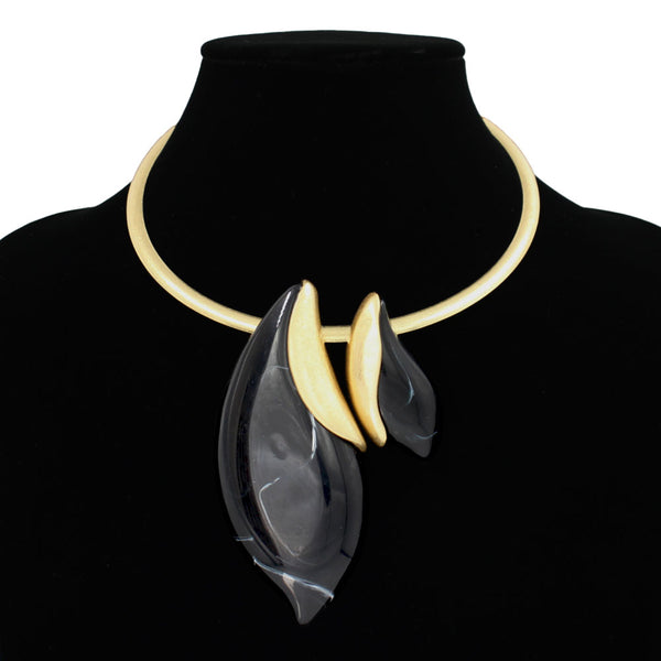 Presley - Double Leaf Pendant Statement Collar Necklace