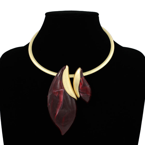Presley - Double Leaf Pendant Statement Collar Necklace