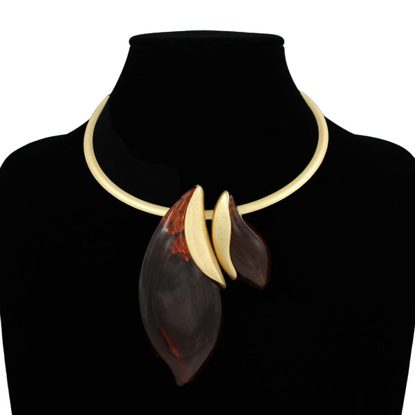 Presley - Double Leaf Pendant Statement Collar Necklace