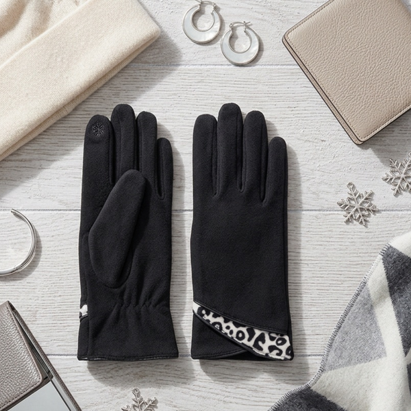 Maya  - Leopard Trim Cuff Smart Touch Gloves