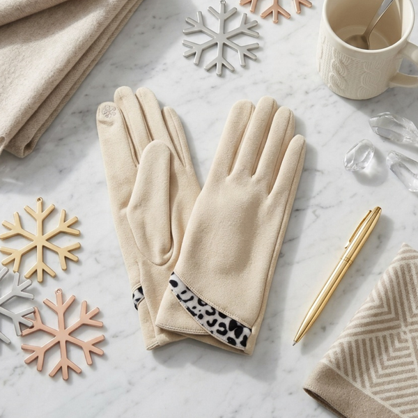 Maya  - Leopard Trim Cuff Smart Touch Gloves