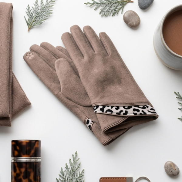 Maya  - Leopard Trim Cuff Smart Touch Gloves