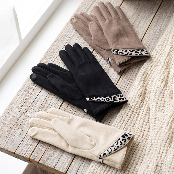 Maya  - Leopard Trim Cuff Smart Touch Gloves
