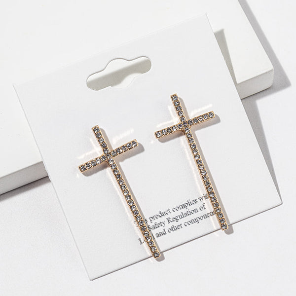 Mickey  - Long Crystal Cross Earrings