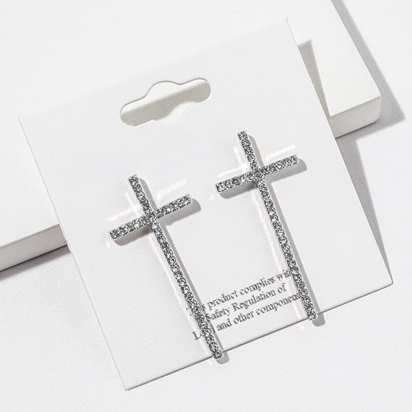Mickey  - Long Crystal Cross Earrings