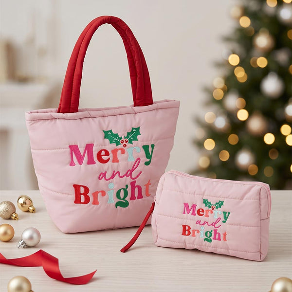Skylar - MERRY and BRIGHT Embroidered Quilted  Tote Bag