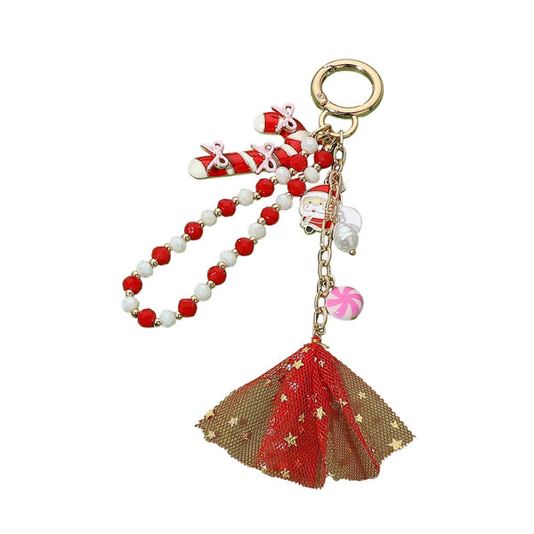 Zadie - Multi Charm Candy Cane Keychain Handbag Charm