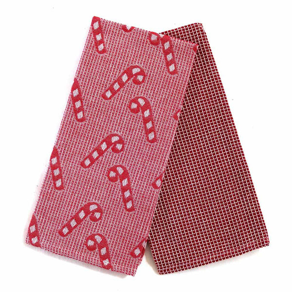 Isla - 2 PCS  Christmas Candy Cane Pattern Waffle Kitchen Towel Set