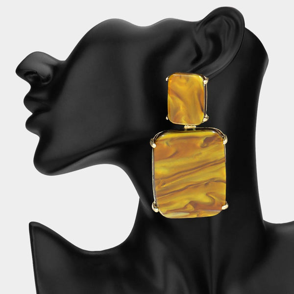Beeba - Marbled Resin Rectangle Drop Statement Earrings