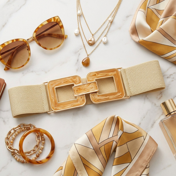 Marleigh - Marbled Buckle Accented Elastic Belt