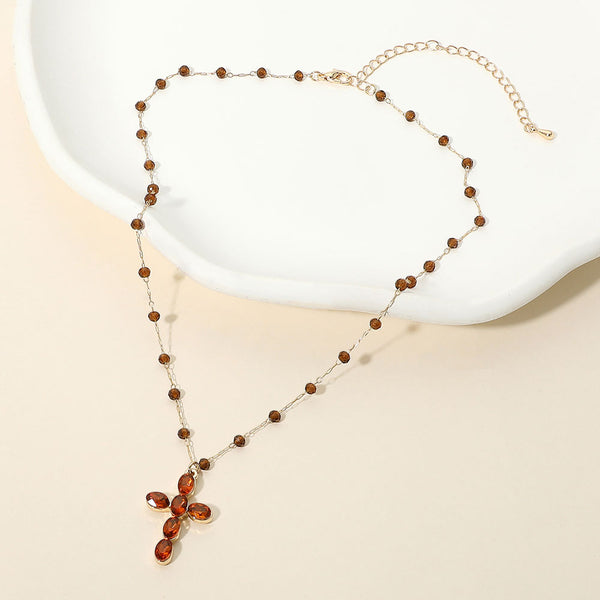 Gracie - Marquise Stone Cross Pendant Necklace