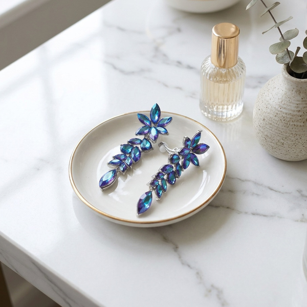 Kendall - Marquise Cluster Floral Drop Clip On Earring