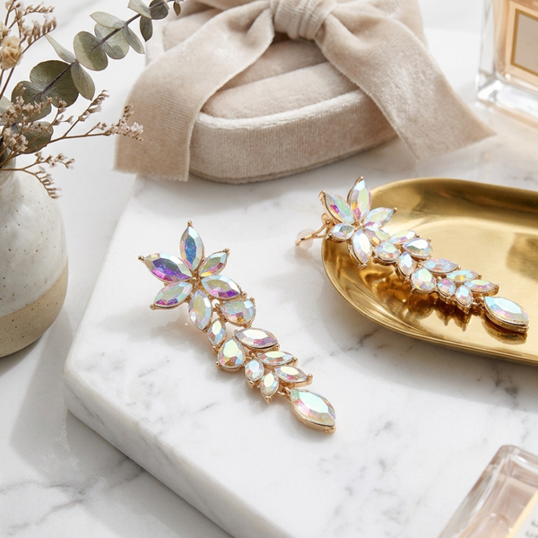 Kendall - Marquise Cluster Floral Drop Clip On Earring