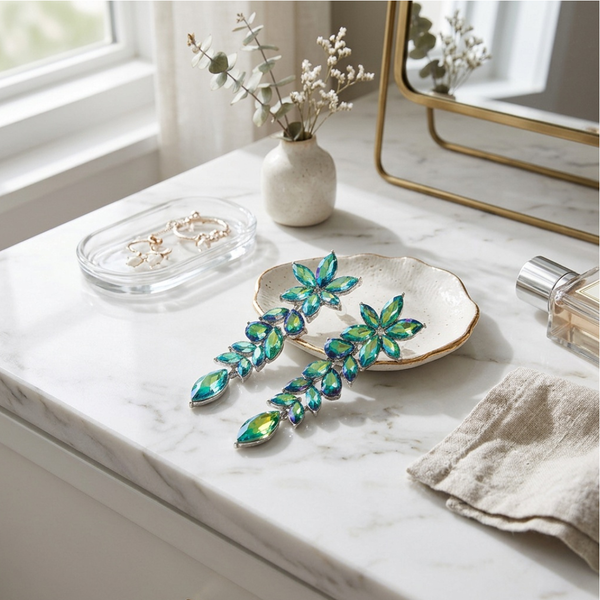 Kendall - Marquise Cluster Floral Drop Clip On Earring