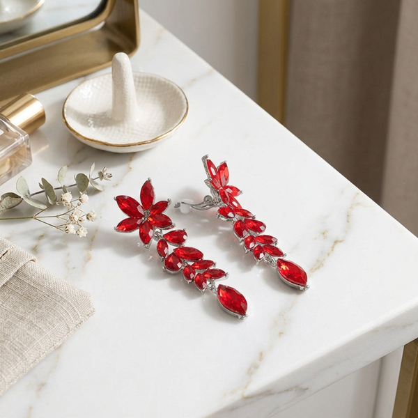 Kendall - Marquise Cluster Floral Drop Clip On Earring