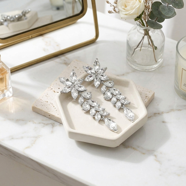 Kendall - Marquise Cluster Floral Drop Clip On Earring