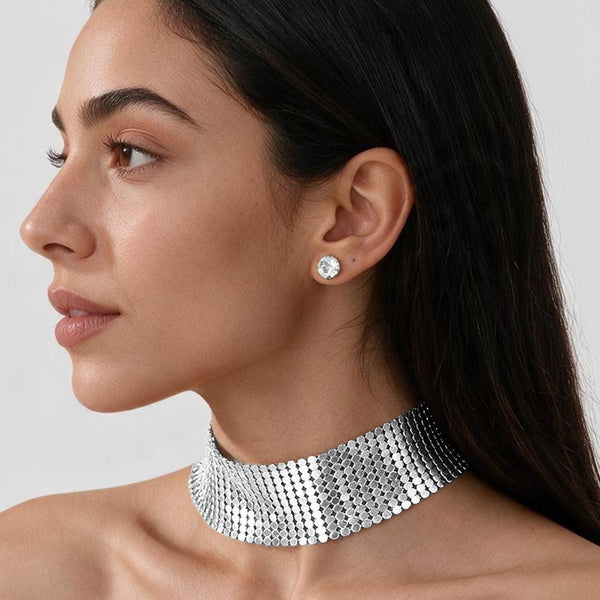 Adley - Metal Mesh Choker Necklace Set