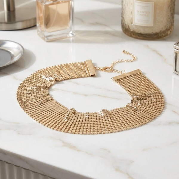 Adley - Metal Mesh Choker Necklace Set